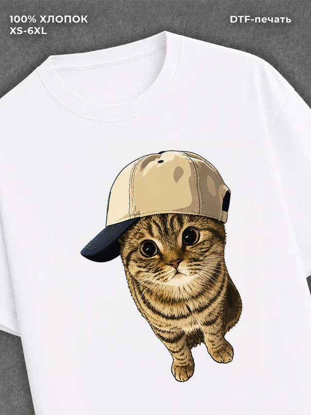 Футболка Кот в кепке